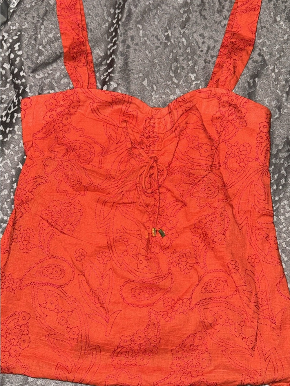Lilly Pulitzer Orange Embroidered Tie-Front Tank